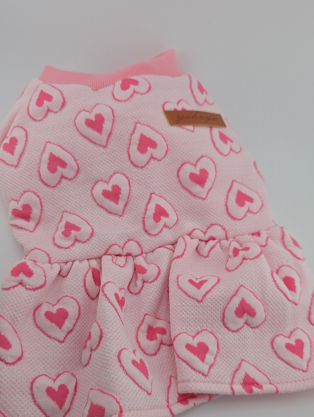 Pink Heart Print Dog Dress with Ruffled Skirt